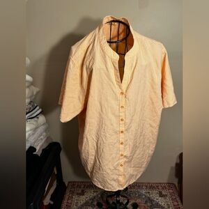 Button Up‎ Shirt Womens 3X  orange white short Sleeve Casual Plus outdoor